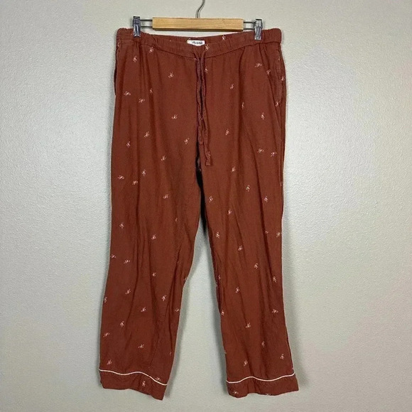 Madewell Bow Embroidered Flannel Pajama Pants Rust Large - Picture 3 of 9
